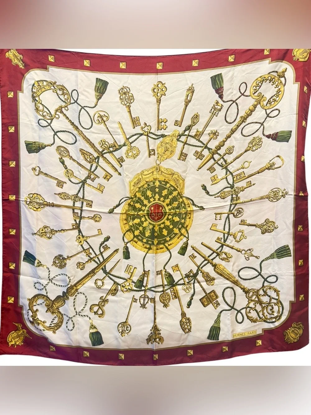 🌈 Hermes Les Cles Carre 90 Silk Scarf - Burgundy